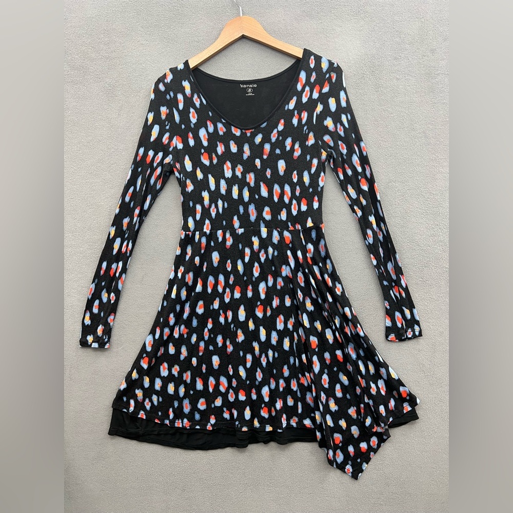 Kensie Women’s Small Black Spotted Casual Handkerchief Dress